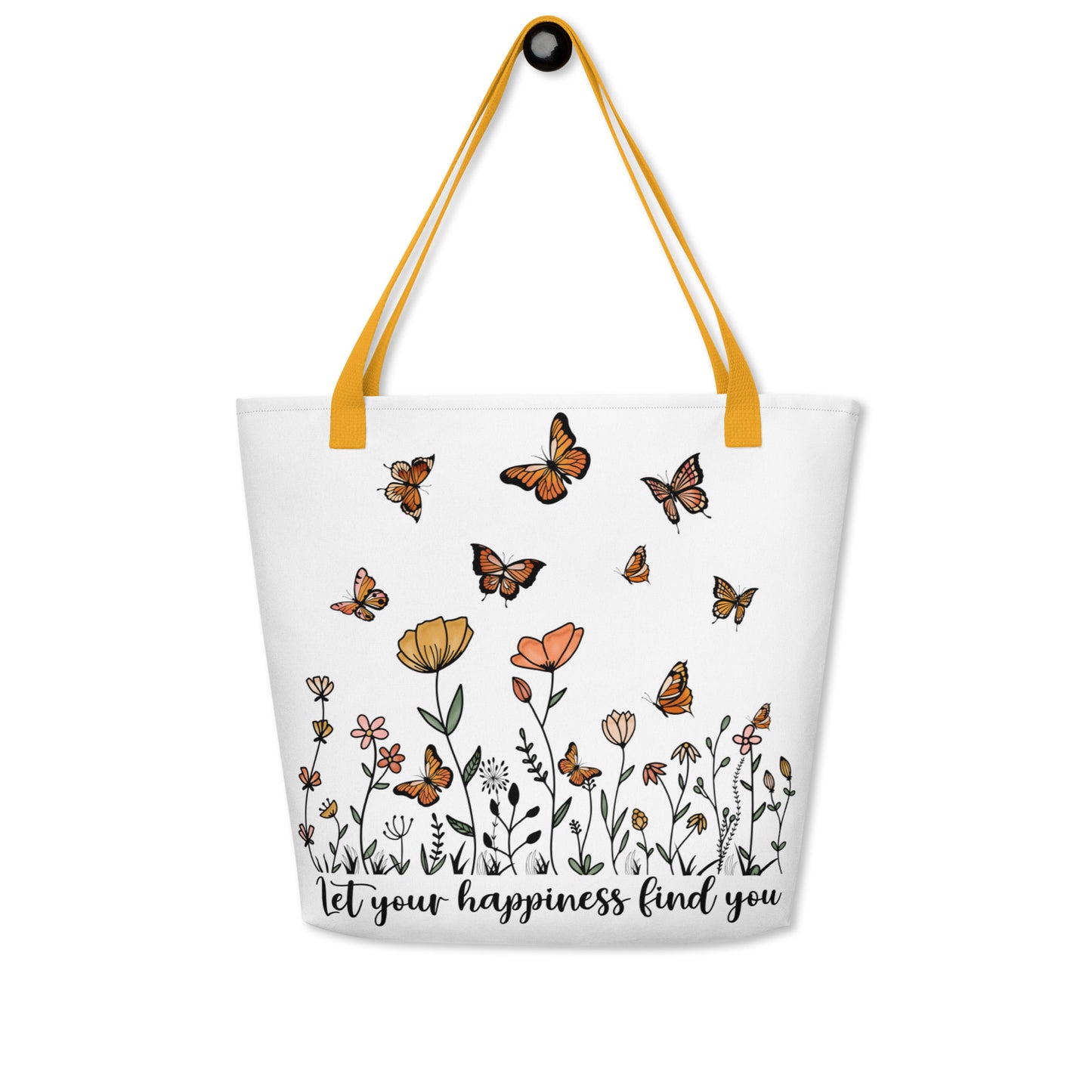 Nature's Whisper Tote – "Let Your Happiness Find You" Edition 🌼🦋