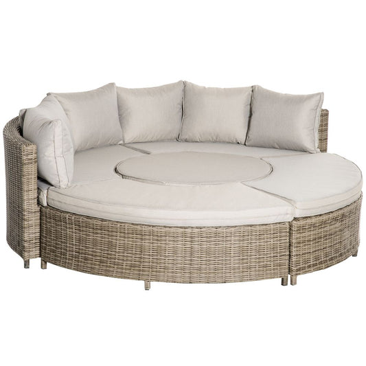 8-Seater PE Rattan DaybedTable with Olefin Cushion