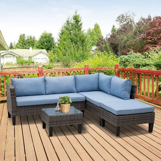 4-Seater Outdoor Garden PE Rattan Furniture Set Blue